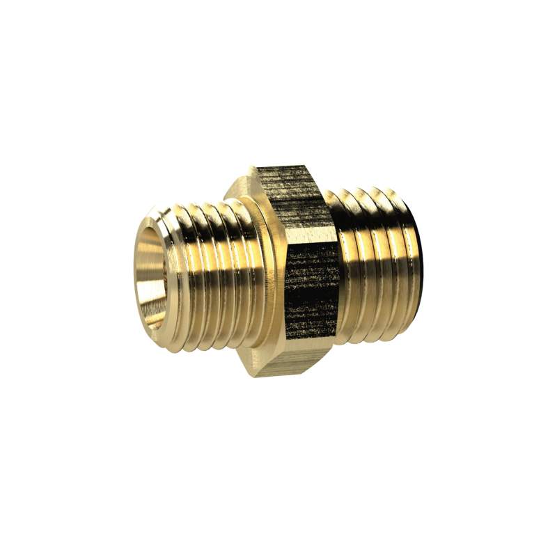 RIEGLER Doppelgewindenippel, metrisch, M5 a., M5 a., SW 7, Messing