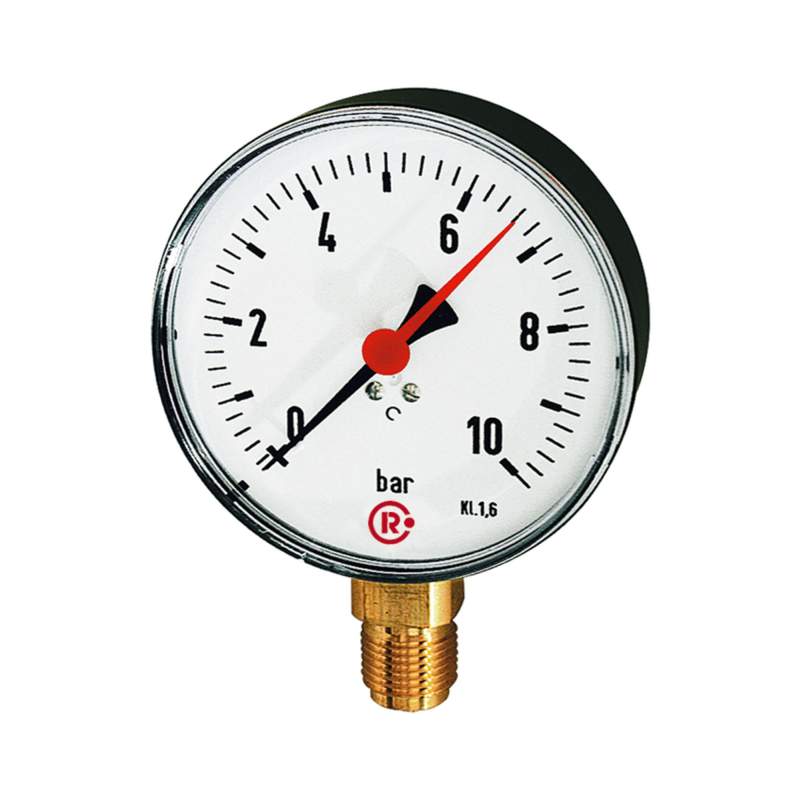 RIEGLER Standardmanometer, Stahlblech, G 1/2 unten, -1 / +5,0 bar, Ø 160