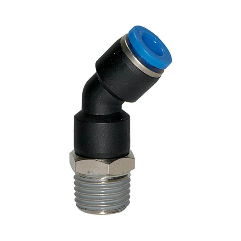 RIEGLER Steckverschraubung 45° »Blaue Serie«, drehbar, R 3/8 außen, Ø12mm