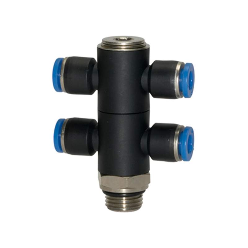 RIEGLER T-Mehrfachverteiler »Blaue Serie«, 4-fach, drehbar, G 1/8 a. Ø4mm