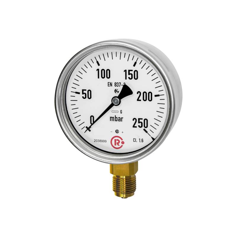 RIEGLER Kapselfedermanometer, G 1/2 radial unten, -40 / +20 mbar, Ø 100