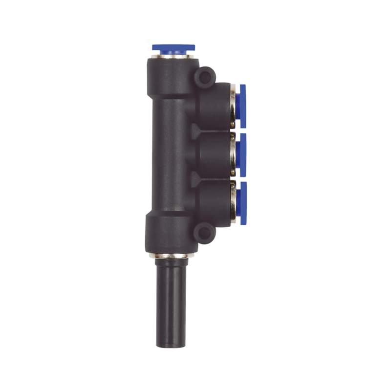 RIEGLER T-Mehrfachvert. 3fach, Stecknippel 10 mm »Blaue Serie«Schl.-Ø 4x6