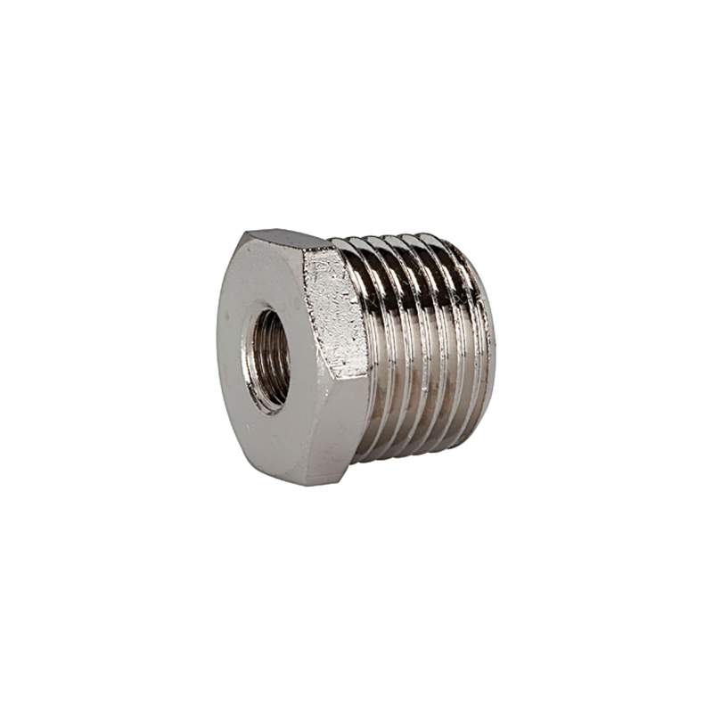 RIEGLER Reduziernippel, R 3/8 a., G 1/8 i., SW 17, Messing vernickelt