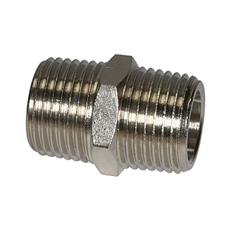 RIEGLER Doppelgewindenippel R 1/2 a., R 1/2 a., SW 27, Messing vernickelt