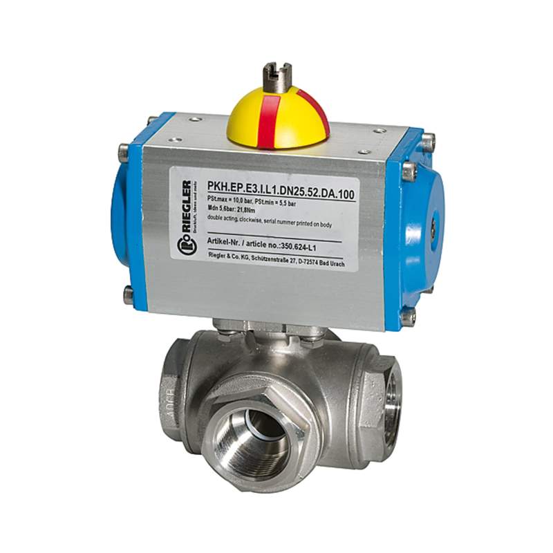RIEGLER ES-Kuha, pneumat. Stellantrieb doppeltwirk., T-Bohrung T1, Rp 1