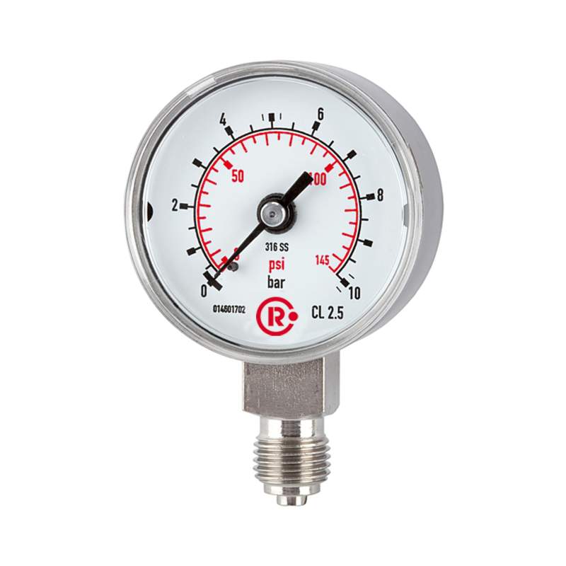 RIEGLER Standardmanometer, CrNi-Stahl, G 1/4 unten, 0 - 1,6 bar, Ø 50