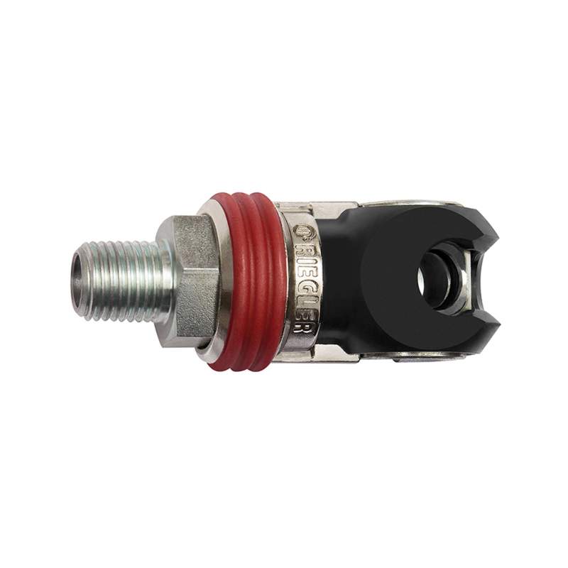 RIEGLER Schwenk-Sicherheitskupplung NW 8, ISO 6150 C, Stahl, NPT 3/8 AG