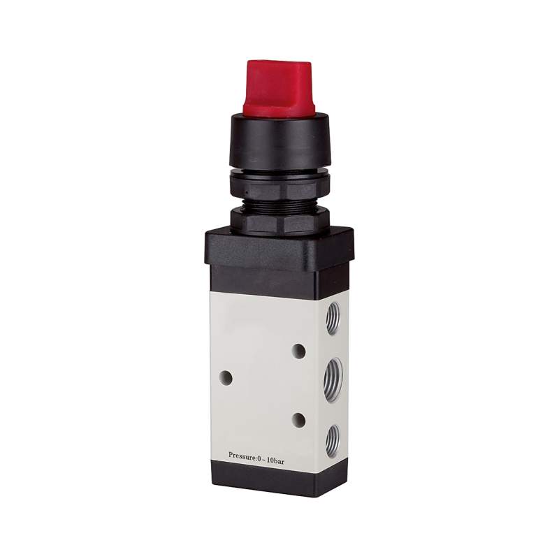 RIEGLER 5/2-Wegeventil, manuell »M5«, Drehhebel k., monostabil, G1/8, rot
