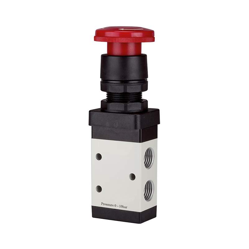 RIEGLER 3/2-Wegeventil, manuell »M3«, Pilztaster, Notrastung, NC, G 1/4