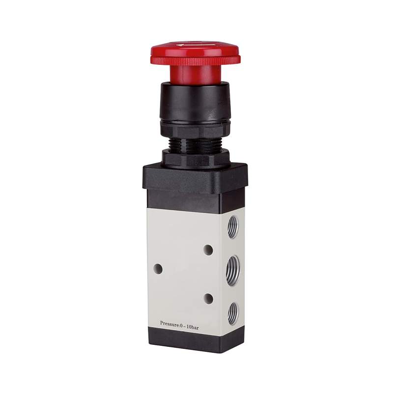 RIEGLER 5/2-Wegeventil, manuell »M5«, Pilztaster, Notrastung, G 1/8