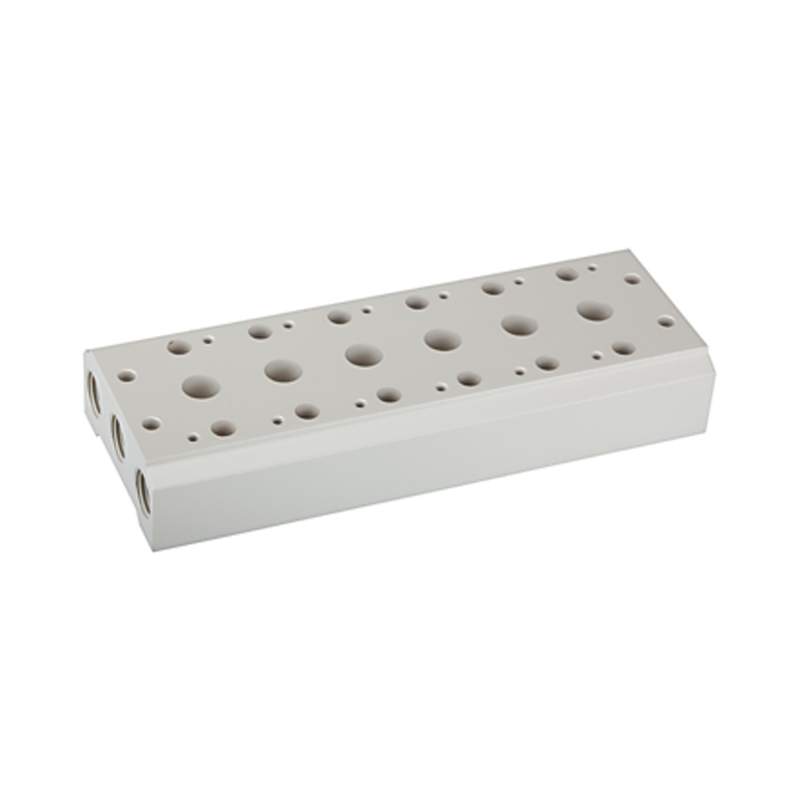RIEGLER Mehrfach-Grundplatte für 5/2-5/3-Wegeventile, 8 Pos., M5, G 1/8