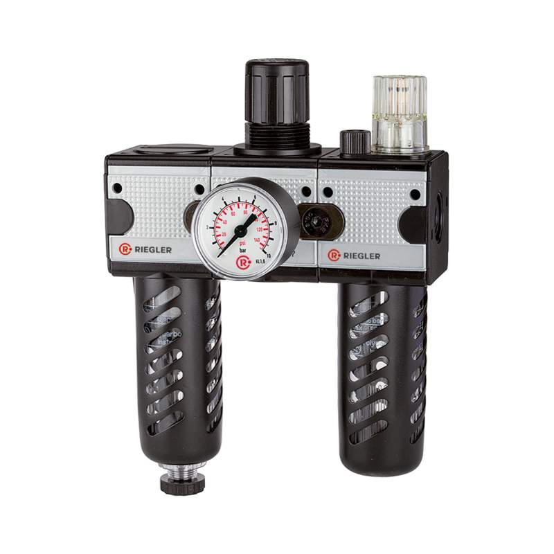 RIEGLER Wartungseinheit 3-tlg. »multifix«, PC-Beh., Schutzkorb, BG3, G3/4