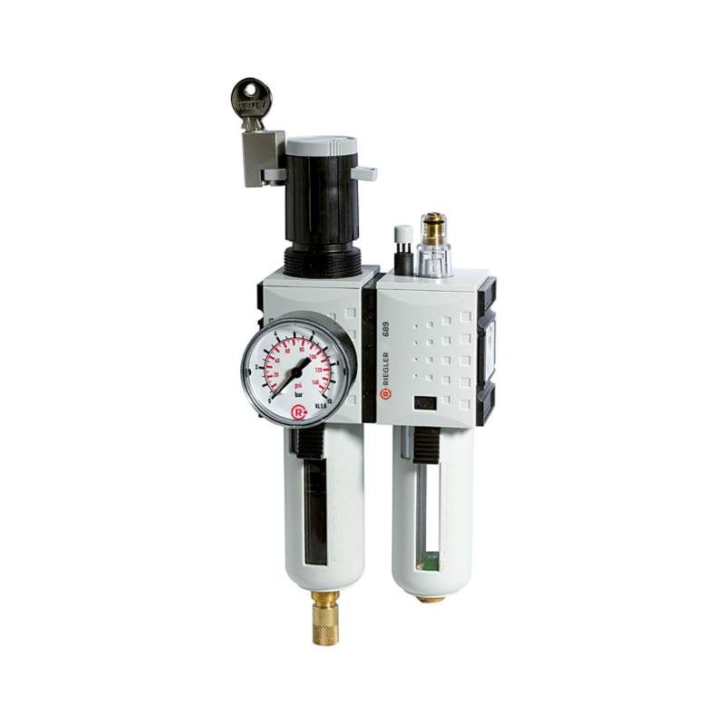 RIEGLER Wartungseinheit 2-tlg. »FUTURA«, PC, BG 1, G 3/8, 0,5 - 8 bar, VA