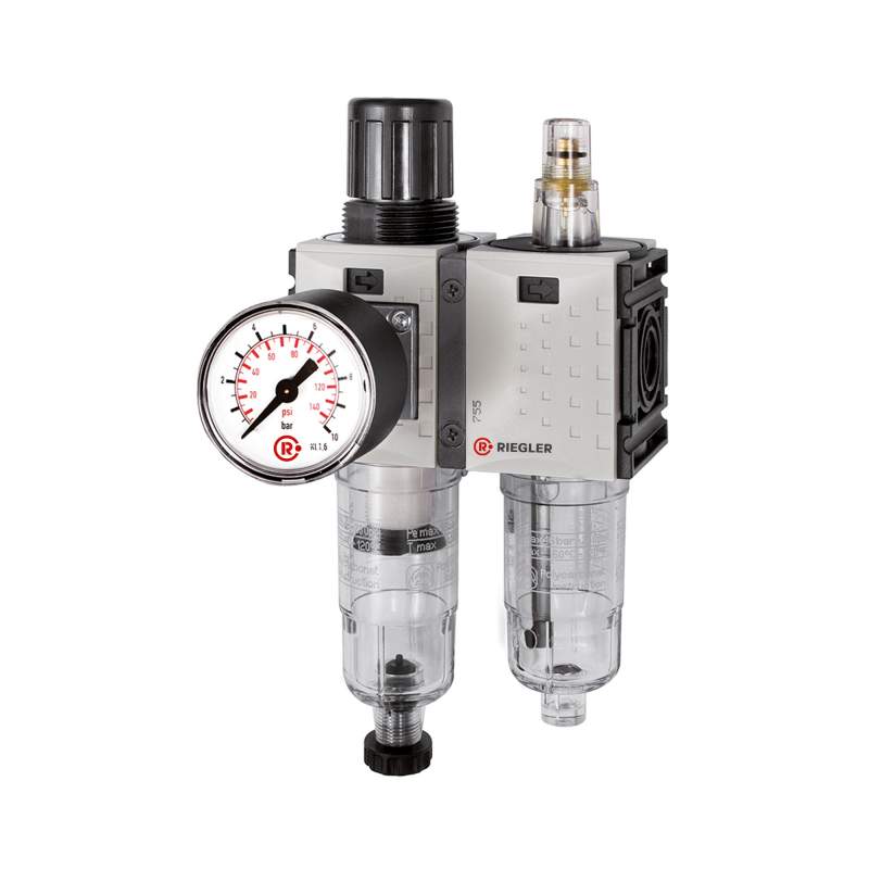 RIEGLER WE 2-tlg. »FUTURA-mini«, PC-Beh., Standardmano, G 1/4, 0,5-8, HA
