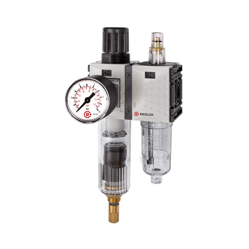 RIEGLER WE 2-tlg. »FUTURA-mini«, PC-Beh., Standardmano, G 1/4, 0,5-10, VA