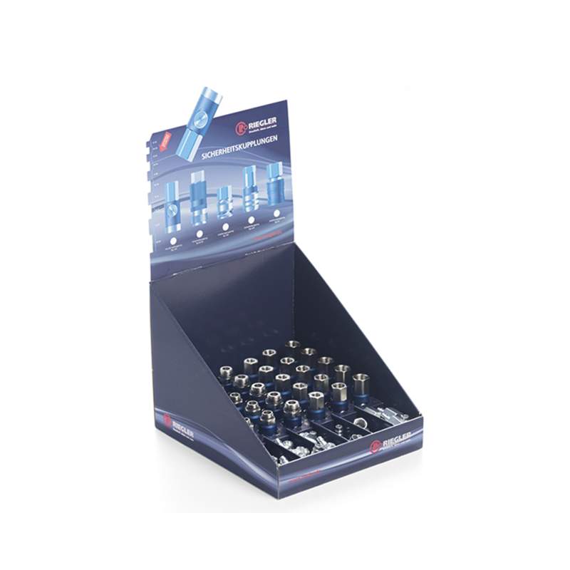 RIEGLER Thekendisplay mit 30 x Druckknopf-Sicherheitskupplungen NW 7,4